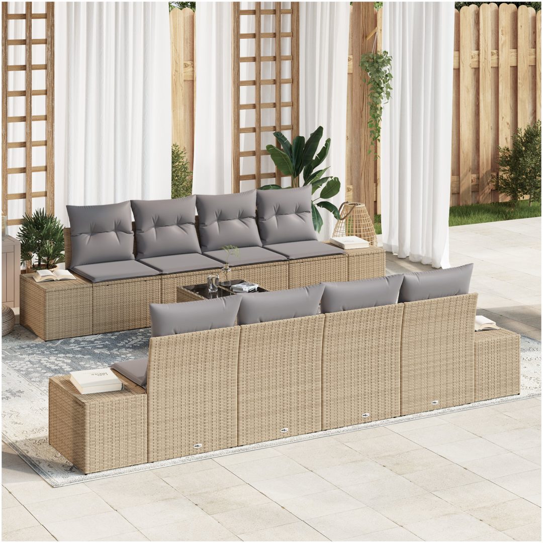 7 Delar Trädgårdsoffset med Kuddar Beige Poly Rotting vidaXL 55 x 55 x 37 cm