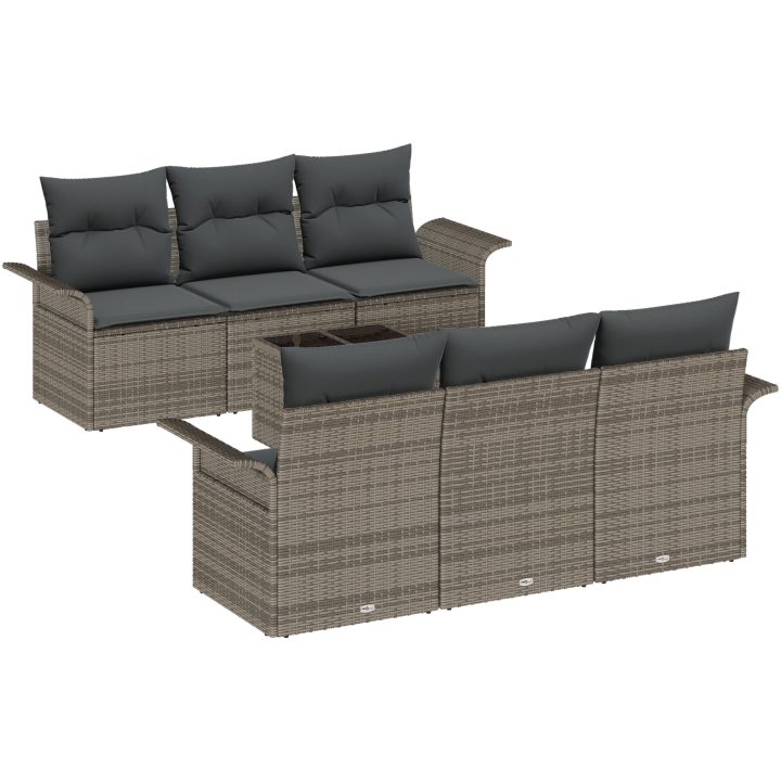 7 Delar Trädgårdsoffset med Kuddar Grå Poly Rattan vidaXL 55 x 55 x 37 cm – bild 2