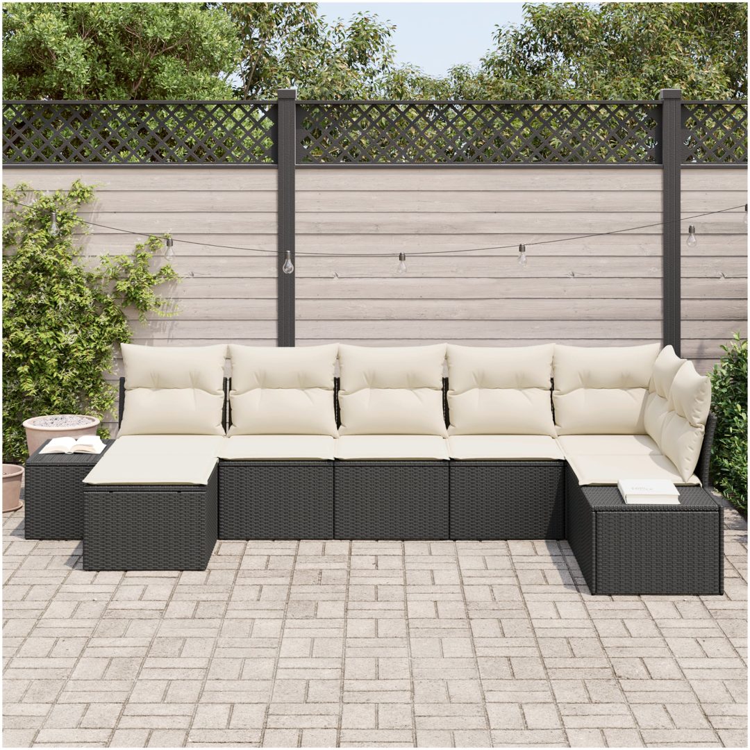 7-delar trädgårdsoffset med kuddar svart poly rattan vidaXL 319 x 154 x 69 cm – bild 3
