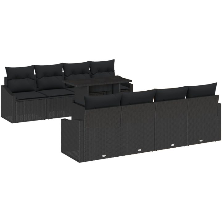 7 delar trädgårdsoffset med kuddar svart polyrotting vidaXL 100 x 55 x 73 cm – bild 2