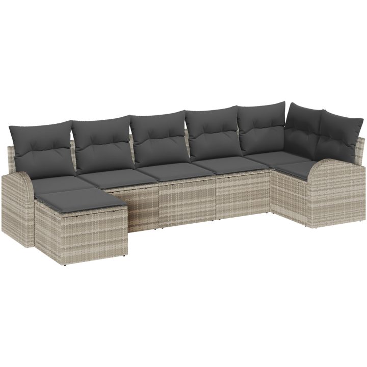 7 delar ute-soffa med kuddar i ljusgrå poly rattan vidaXL Medium – bild 2