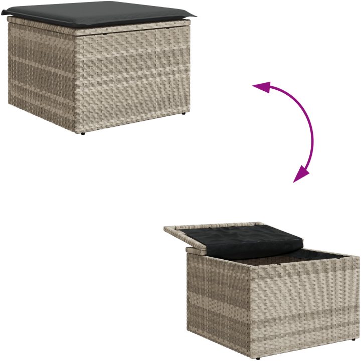 7 delar ute-soffa med kuddar i ljusgrå poly rattan vidaXL Medium – bild 12