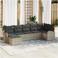 7 delar ute-soffa med kuddar i ljusgrå poly rattan vidaXL