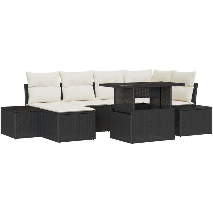 7-delares trädgårdsoffaset med kuddar i svart poly rattan vidaXL 100 x 55 x 73 cm – bild 2