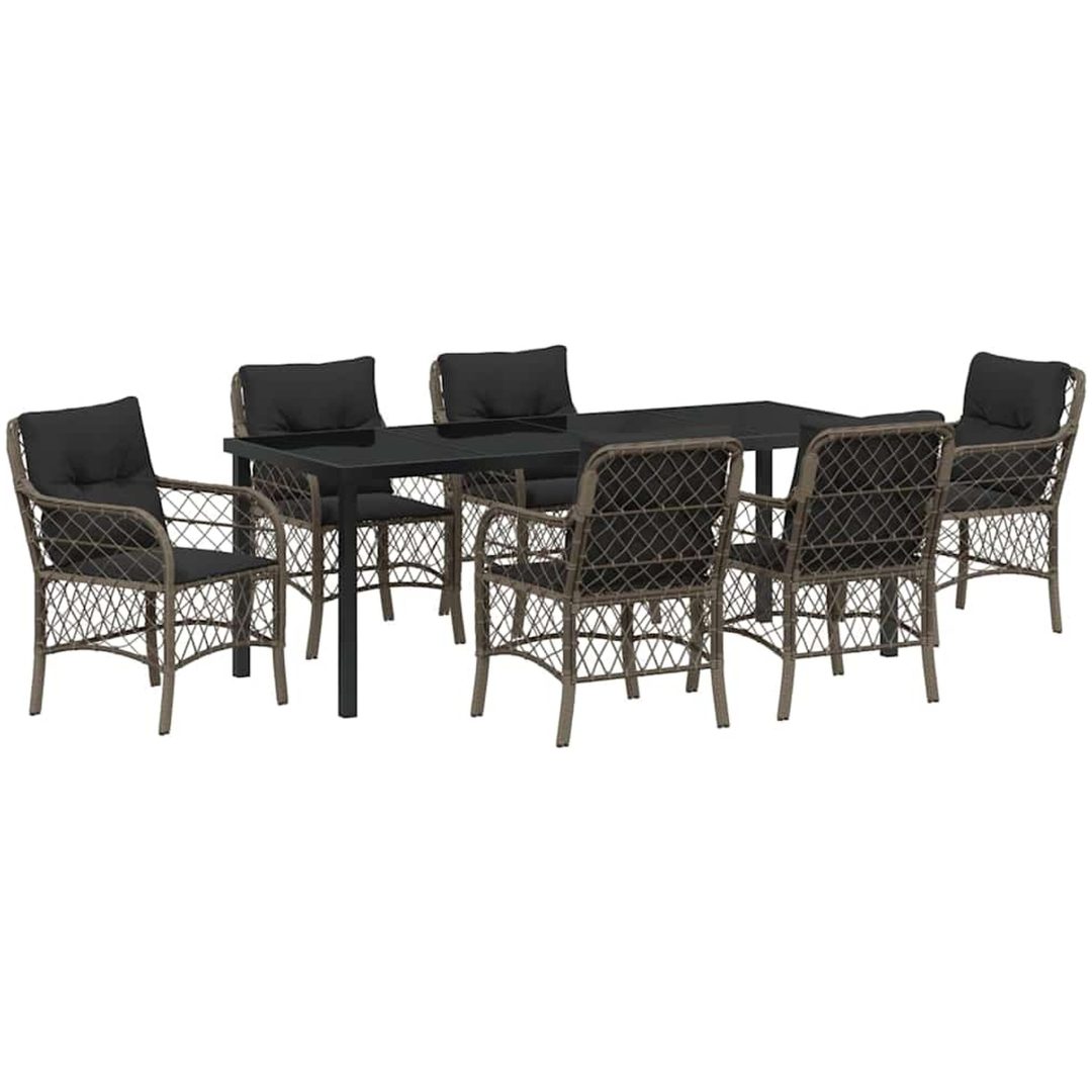 7 Delars Matgrupp för Trädgård med Kuddar i Grå Poly Rattan vidaXL 200 x 80 x 73 cm – bild 2