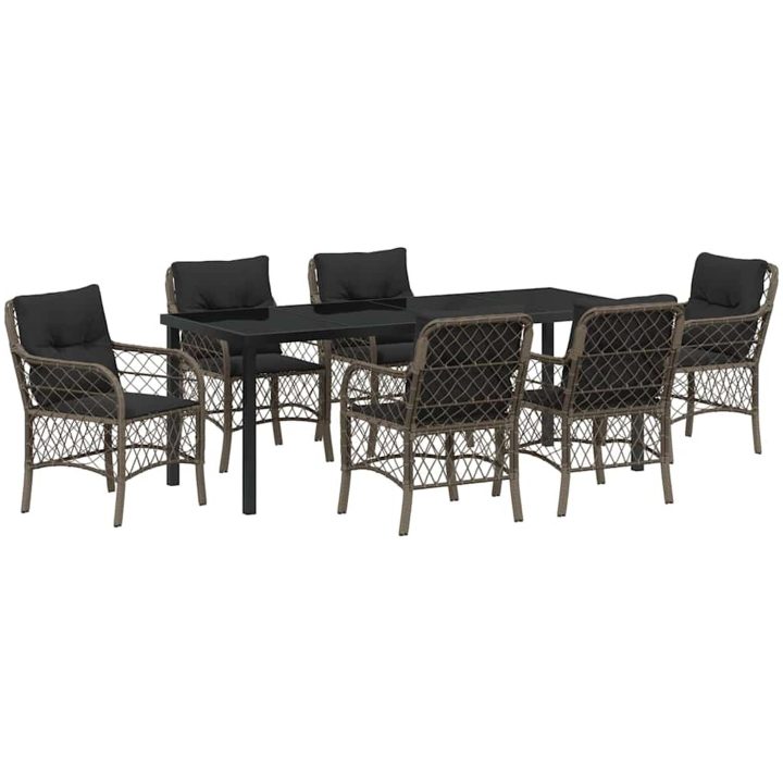 7 Delars Matgrupp för Trädgård med Kuddar i Grå Poly Rattan vidaXL 200 x 80 x 73 cm – bild 2