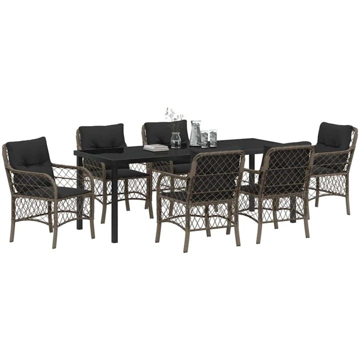 7 Delars Matgrupp för Trädgård med Kuddar i Grå Poly Rattan vidaXL 200 x 80 x 73 cm – bild 3
