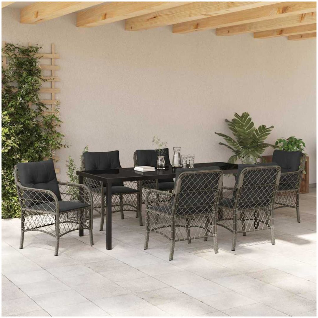 7 Delars Matgrupp för Trädgård med Kuddar i Grå Poly Rattan vidaXL 200 x 80 x 73 cm – bild 4