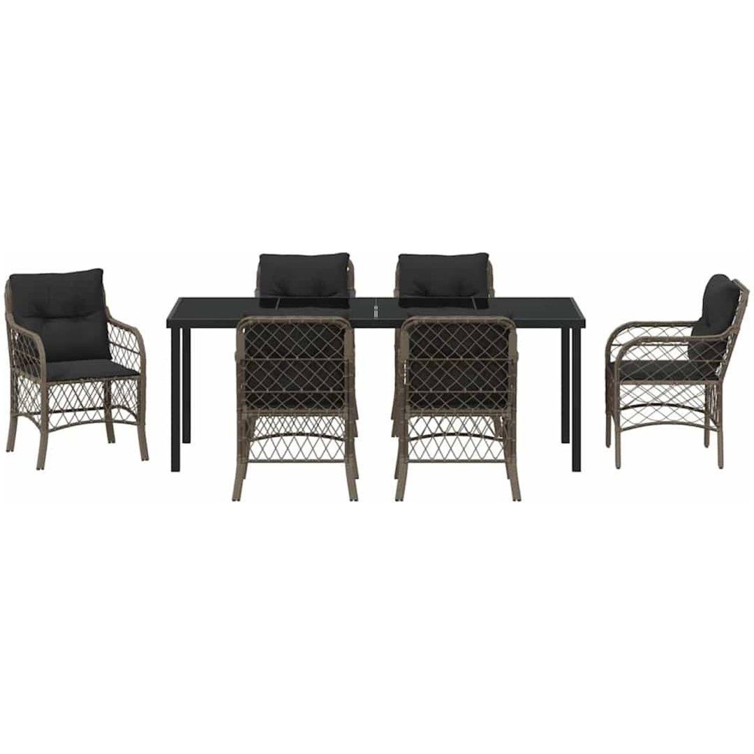 7 Delars Matgrupp för Trädgård med Kuddar i Grå Poly Rattan vidaXL 200 x 80 x 73 cm – bild 6