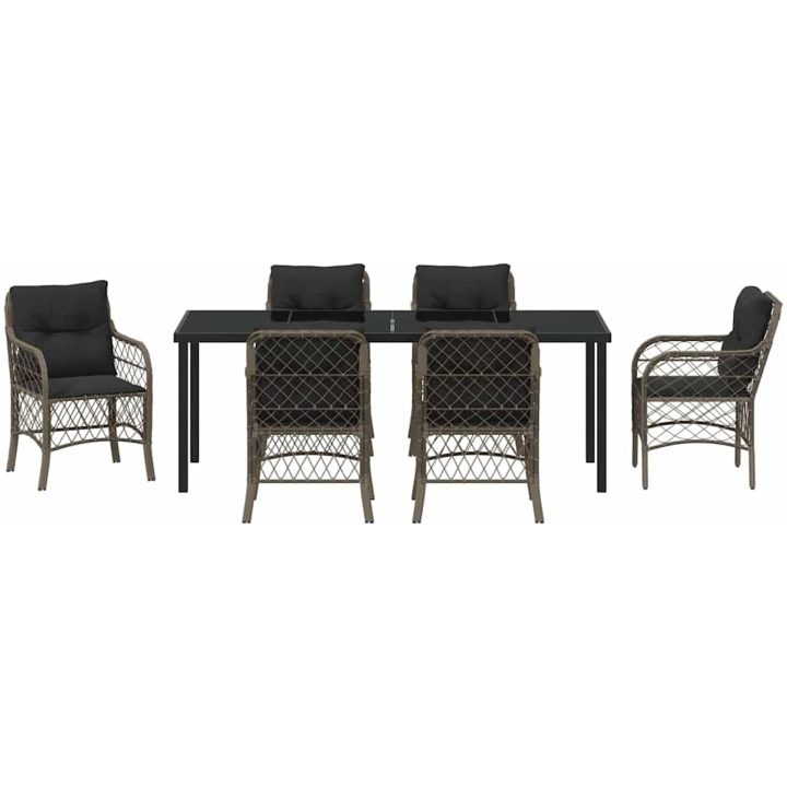 7 Delars Matgrupp för Trädgård med Kuddar i Grå Poly Rattan vidaXL 200 x 80 x 73 cm – bild 6