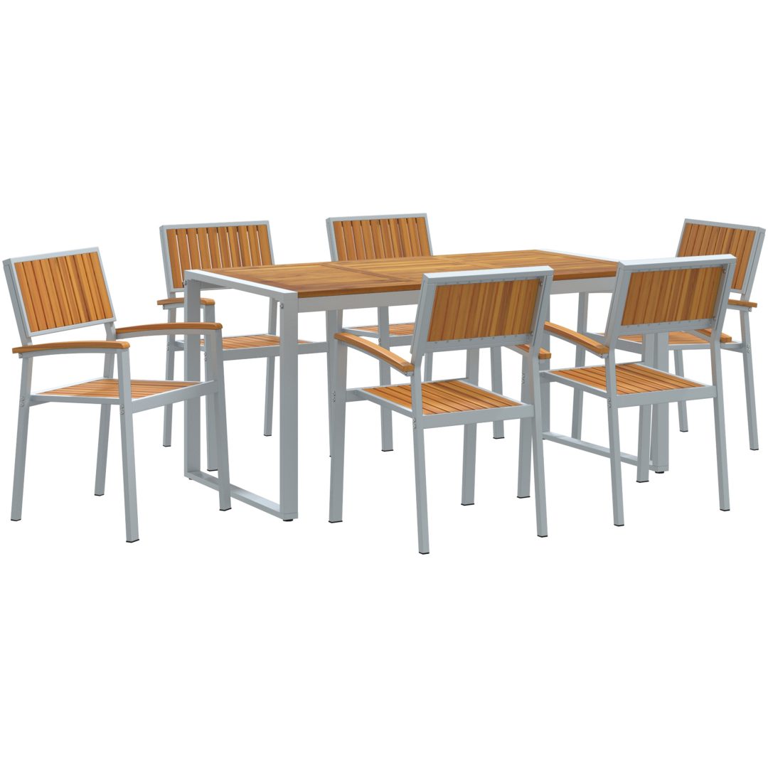7-delars matgrupp i akaciaträ och metall vidaXL 160 x 80 x 75 cm – bild 2