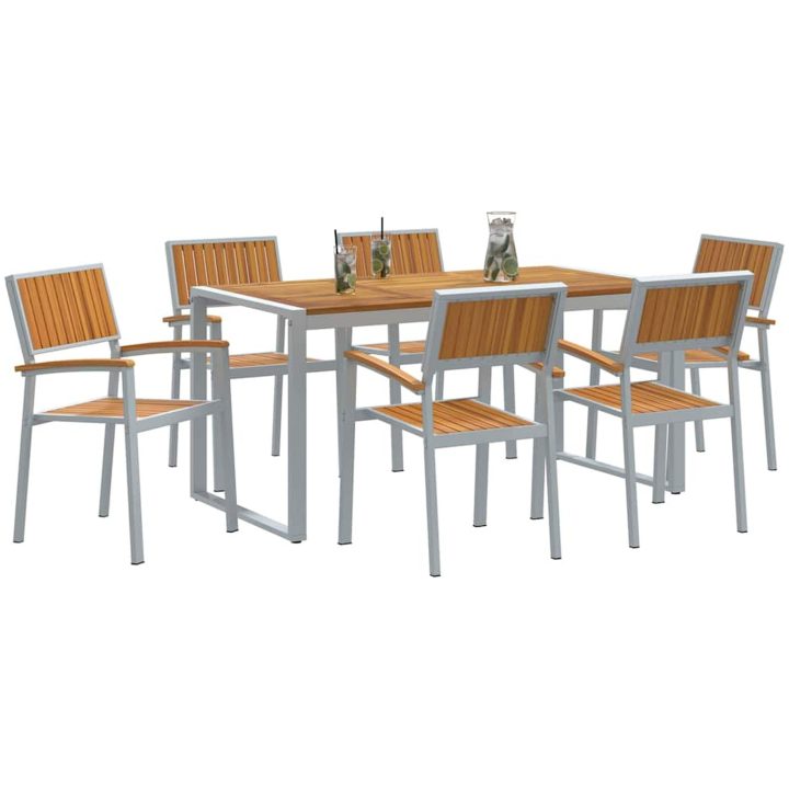 7-delars matgrupp i akaciaträ och metall vidaXL 160 x 80 x 75 cm – bild 3