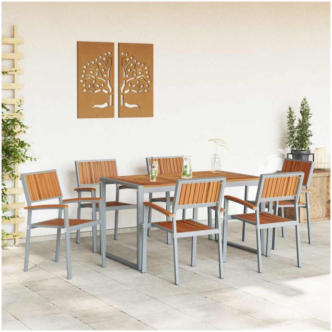 7-delars matgrupp i akaciaträ och metall vidaXL 160 x 80 x 75 cm – bild 4