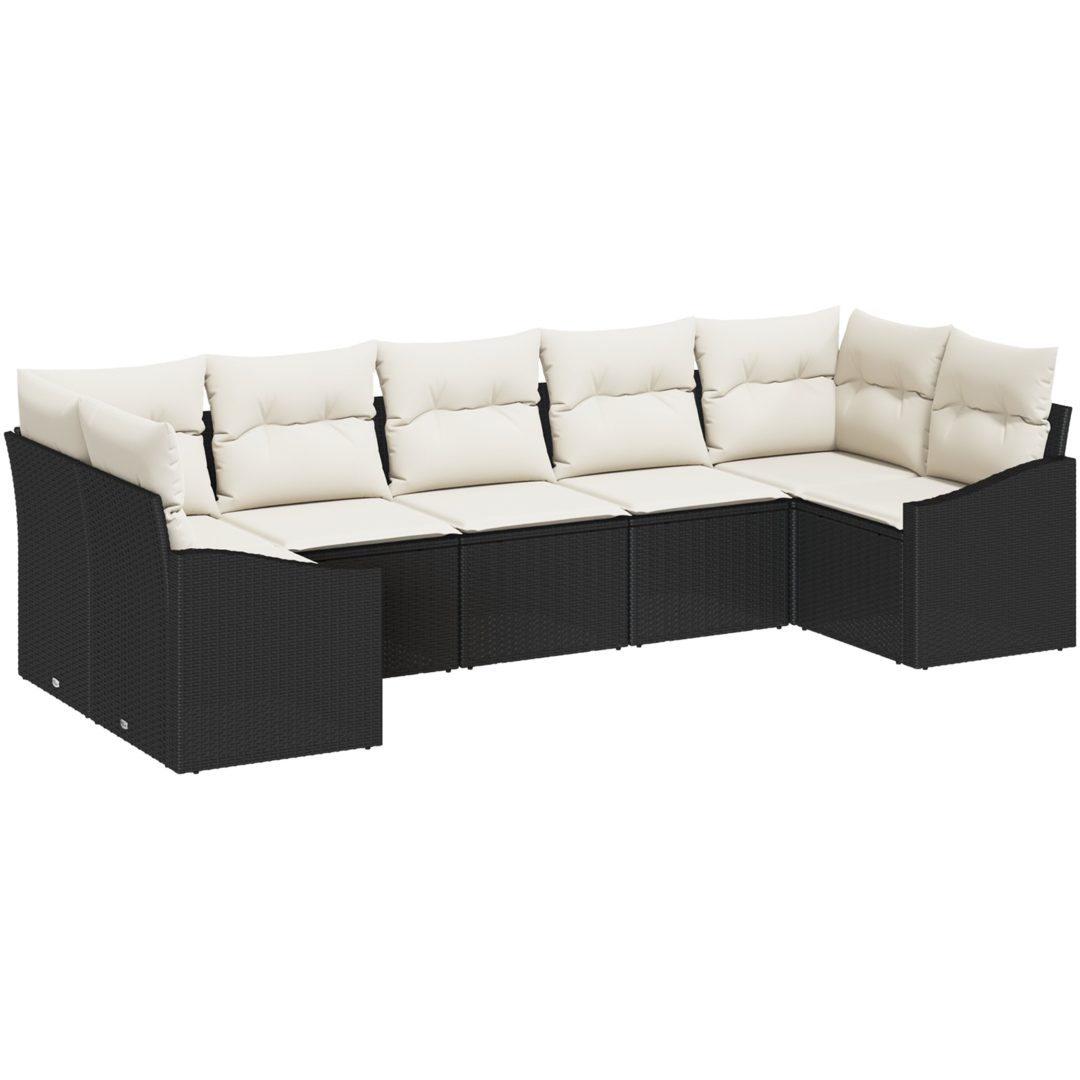 7-delars matgrupp med kuddar i svart polyrotting vidaXL 165 x 62 x 69 cm – bild 2