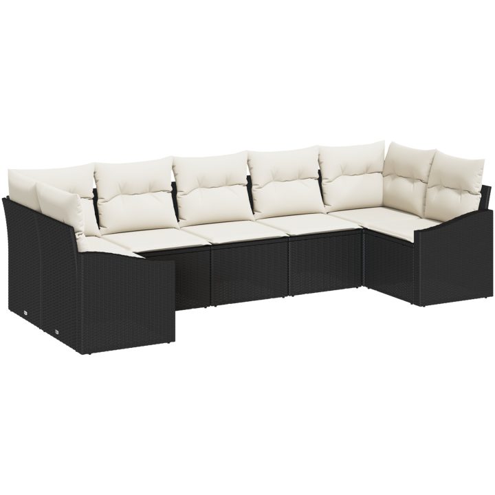 7-delars matgrupp med kuddar i svart polyrotting vidaXL 165 x 62 x 69 cm – bild 2