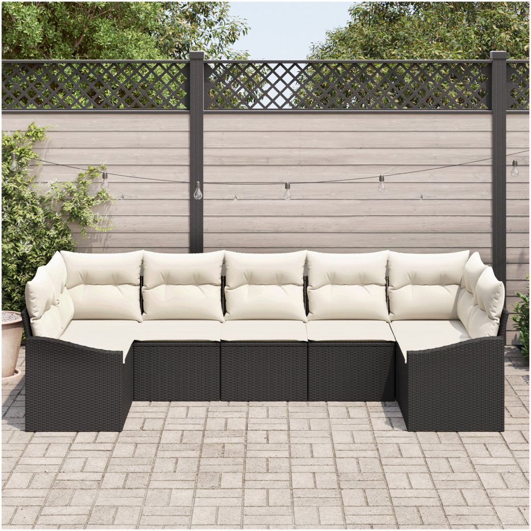 7-delars matgrupp med kuddar i svart polyrotting vidaXL 165 x 62 x 69 cm – bild 3