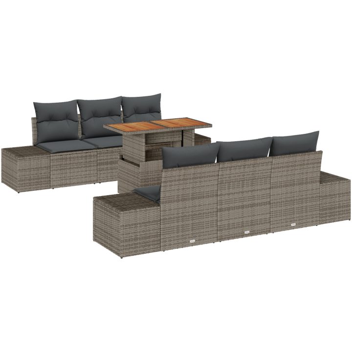 7-delars sofagrupp med grå poly-rattan och kuddar vidaXL 100 x 55 x 73 cm – bild 2