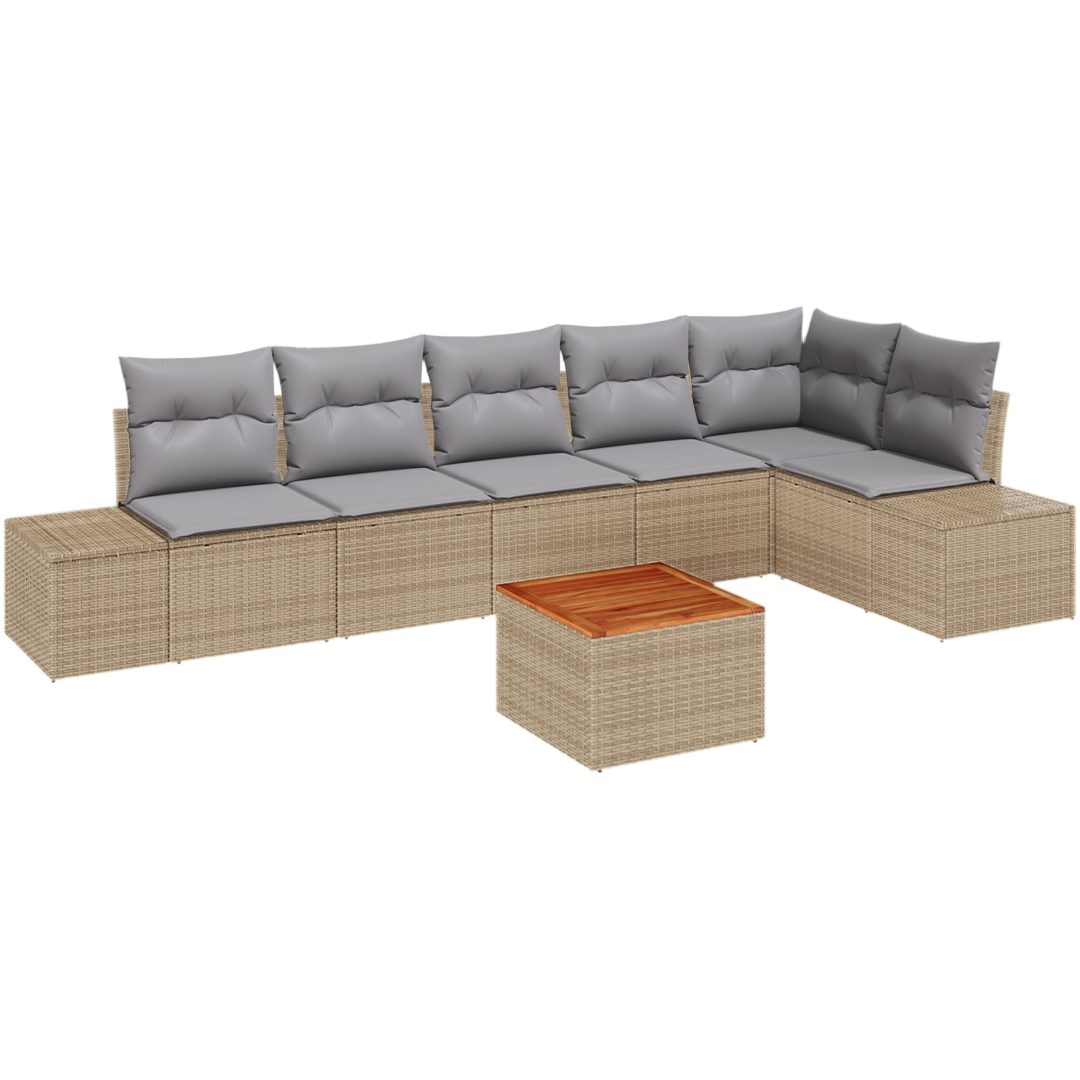 7-delars soffa set med kuddar i beige, polyrotting och akacia vidaXL 55 x 55 x 37 cm – bild 2