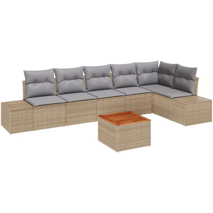 7-delars soffa set med kuddar i beige, polyrotting och akacia vidaXL 55 x 55 x 37 cm – bild 2