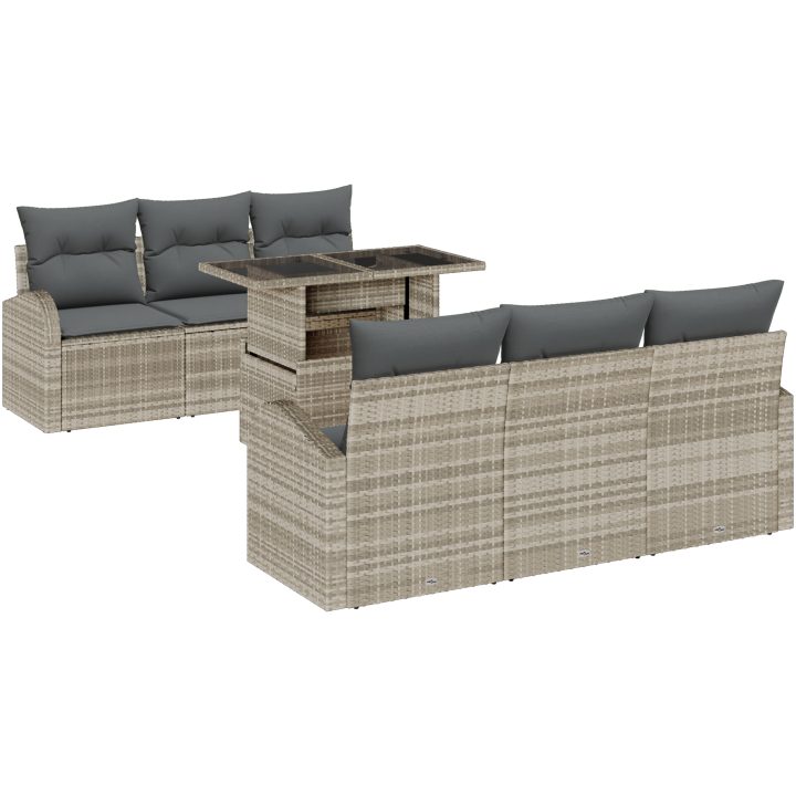 7-delars soffgrupp för trädgården med kuddar - Ljusgrå Poly Rattan vidaXL 100 x 55 x 73 cm – bild 2
