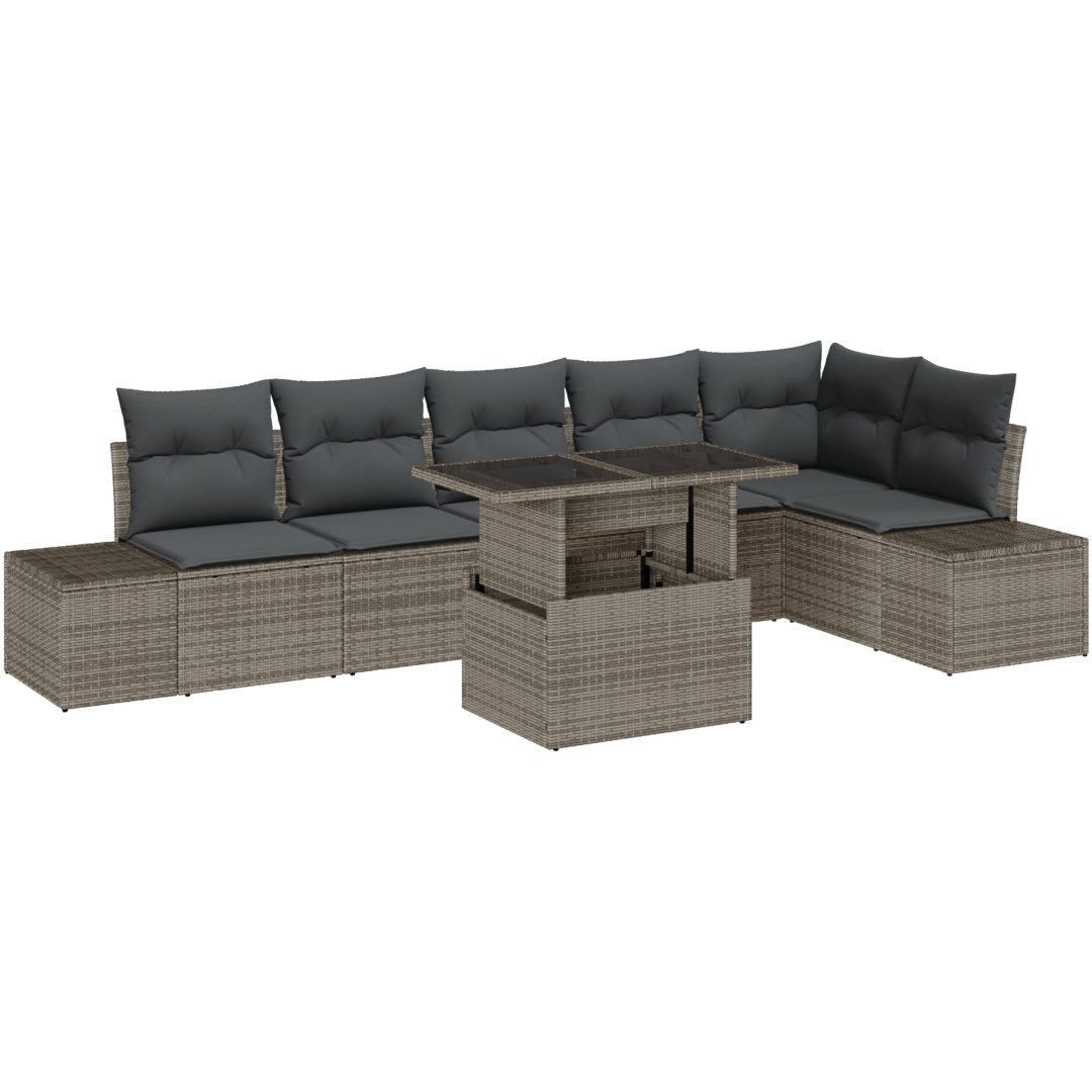 7-delars soffgrupp med grå poly-rattankuddar vidaXL 100 x 55 x 73 cm – bild 2