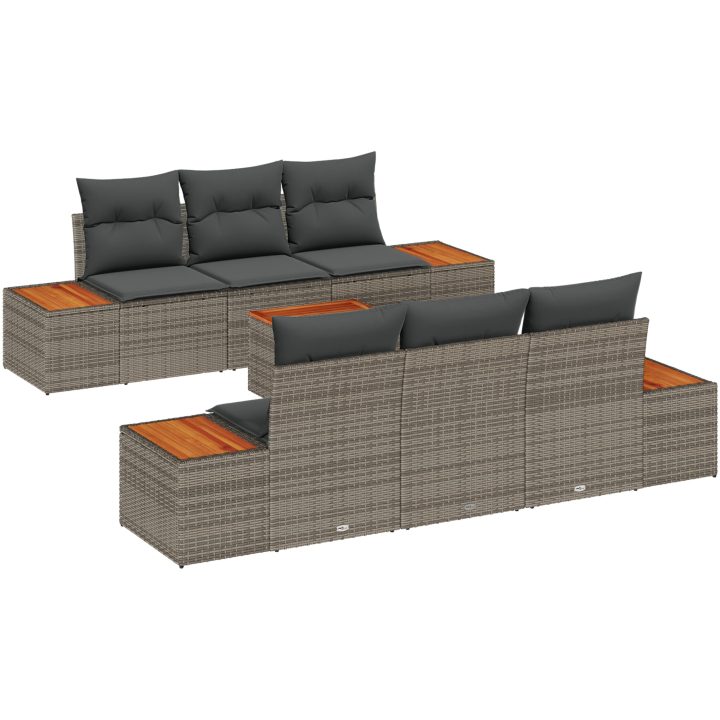 7 Delars Soffgrupp med Kuddar Grå Poly Rattan Akacia vidaXL 55 x 55 x 37 cm – bild 2