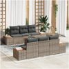 7 Delars Soffgrupp med Kuddar Grå Poly Rattan Akacia vidaXL 55 x 55 x 37 cm – miniatyr 1