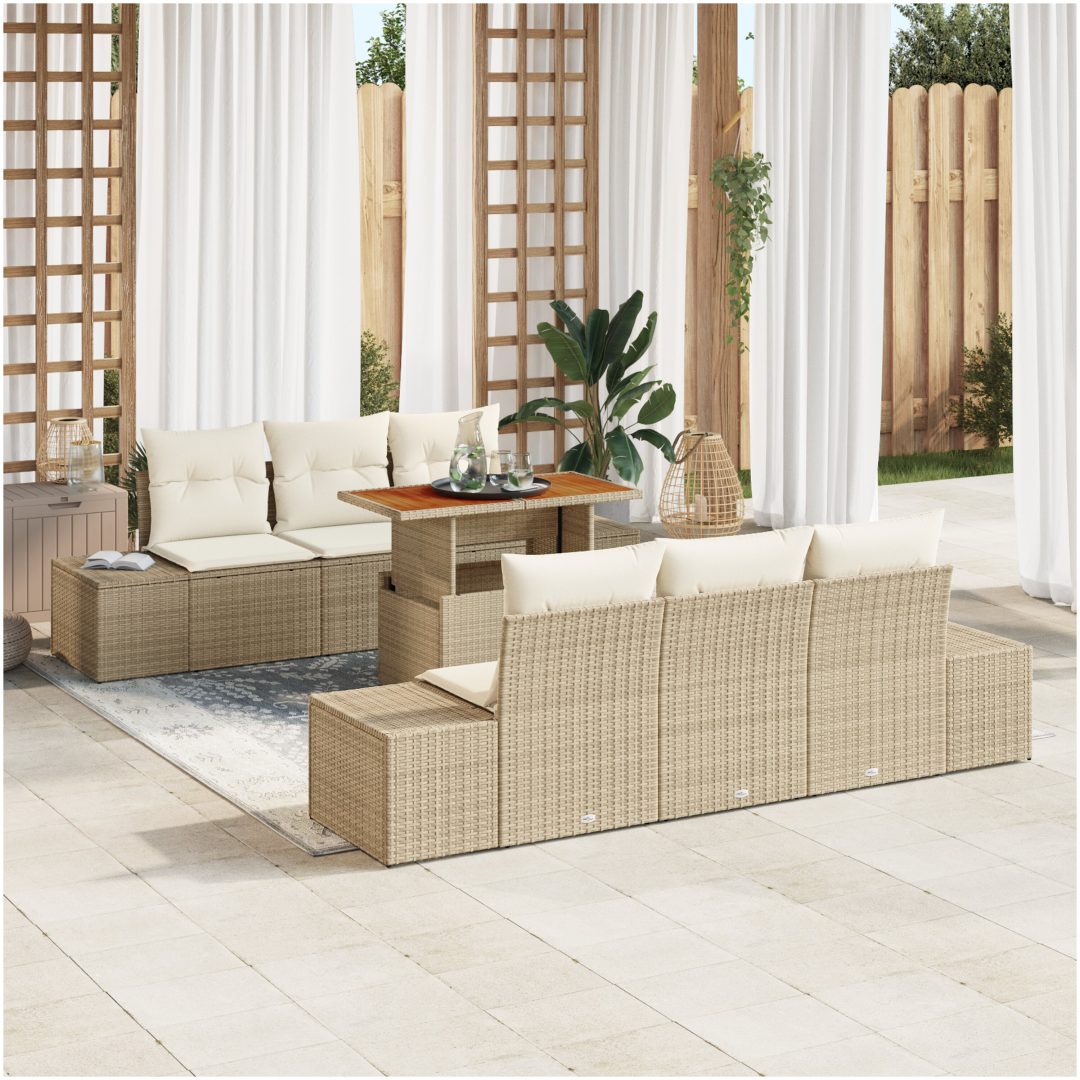 7-delars soffgrupp med kuddar i beige poly-rattan vidaXL 100 x 55 x 73 cm