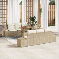 7-delars soffgrupp med kuddar i beige poly-rattan vidaXL