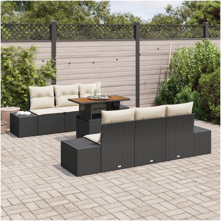7-delars soffgrupp med kuddar i svart polyrotting vidaXL 100 x 55 x 73 cm – bild 3