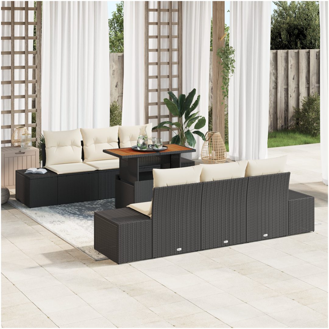 7-delars soffgrupp med kuddar i svart polyrotting vidaXL 100 x 55 x 73 cm