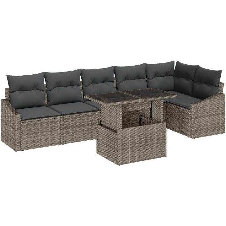 7-delars soffgrupp till trädgården med kuddar i grå poly-rattan vidaXL 100 x 55 x 73 cm – bild 2