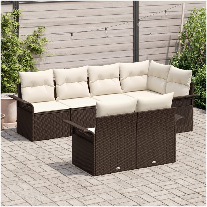 7-delars soffset för trädgården med kuddar i brun polyrotting vidaXL 242.5 x 132.5 x 85 cm – bild 3
