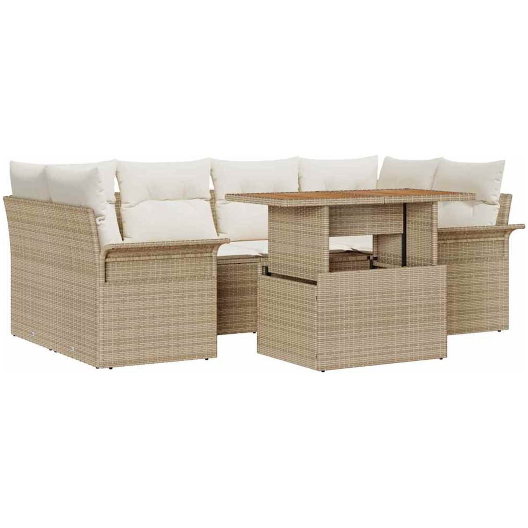 7 Delars Soffset med Kuddar - Beige Poly Rattan och Akacia vidaXL 100 x 55 x 73 cm – bild 2
