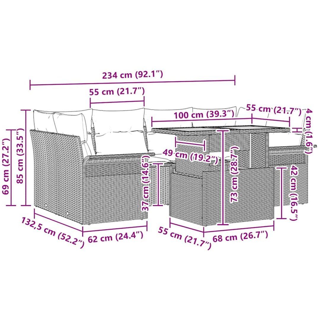 7 Delars Soffset med Kuddar - Beige Poly Rattan och Akacia vidaXL 100 x 55 x 73 cm – bild 10
