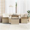 7 Delars Soffset med Kuddar - Beige Poly Rattan och Akacia vidaXL 100 x 55 x 73 cm – miniatyr 3