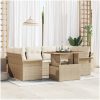 7 Delars Soffset med Kuddar - Beige Poly Rattan och Akacia vidaXL 100 x 55 x 73 cm – miniatyr 1