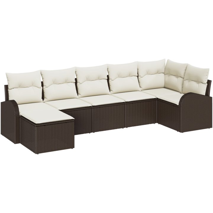 7-delars Soffset med Kuddar i Brun Poly Rattan vidaXL Stor – bild 2
