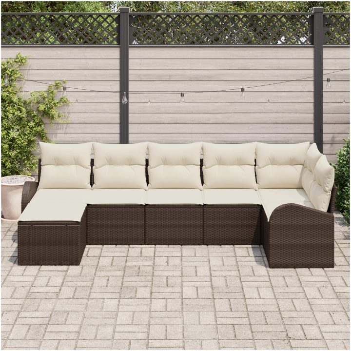 7-delars Soffset med Kuddar i Brun Poly Rattan vidaXL Stor – bild 3