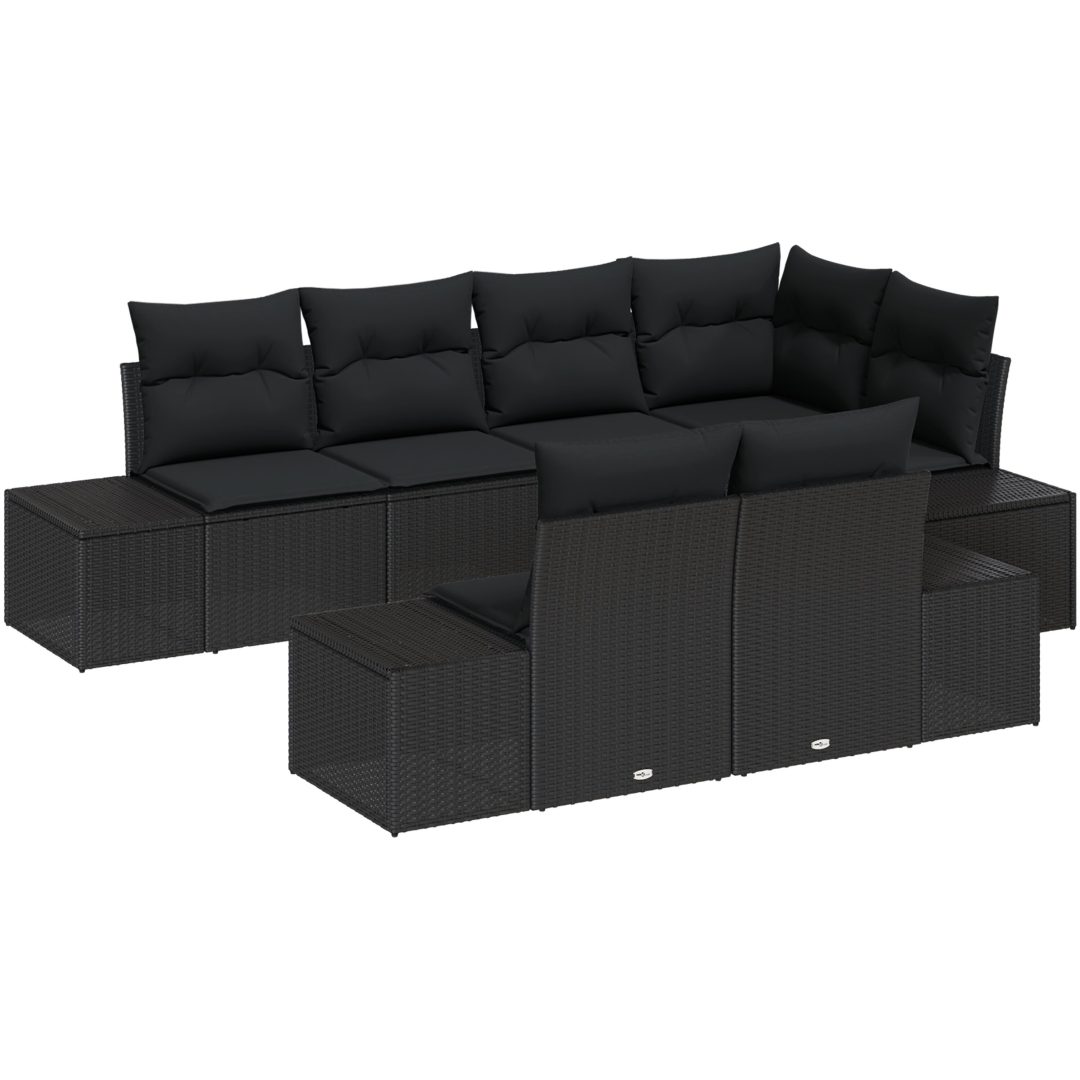 7-delars soffset med kuddar i svart poly rattan vidaXL 264 x 154 x 85 cm – bild 2