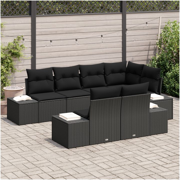 7-delars soffset med kuddar i svart poly rattan vidaXL 264 x 154 x 85 cm – bild 3