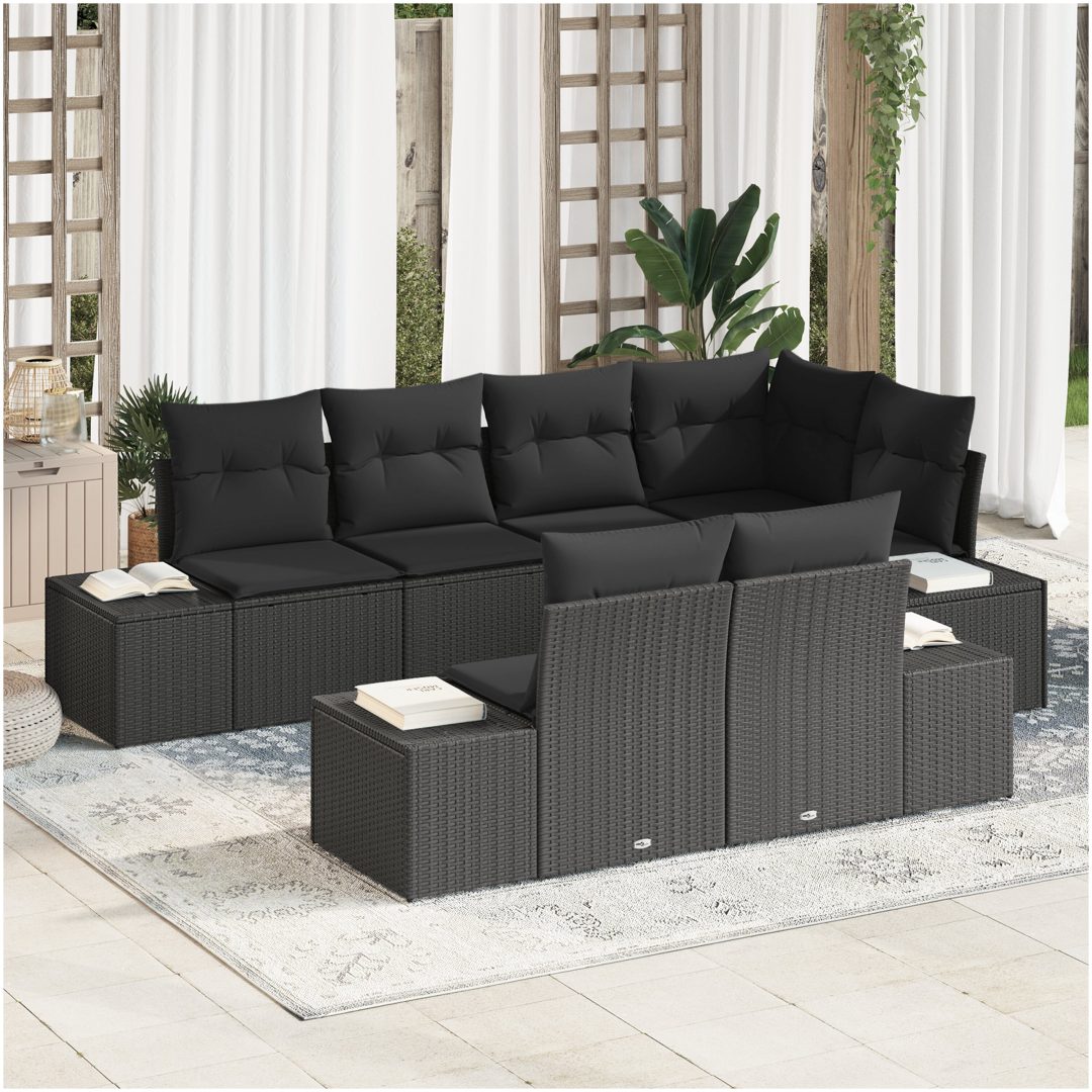 7-delars soffset med kuddar i svart poly rattan vidaXL 264 x 154 x 85 cm