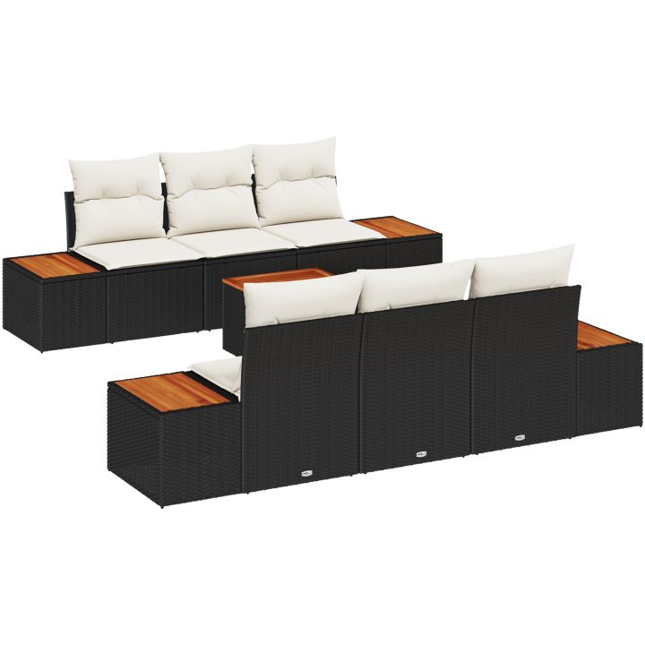 7 Delars Soffset Med Kuddar Svart Av Poly Rattan Och Akacia vidaXL 55 x 55 x 37 cm – bild 2
