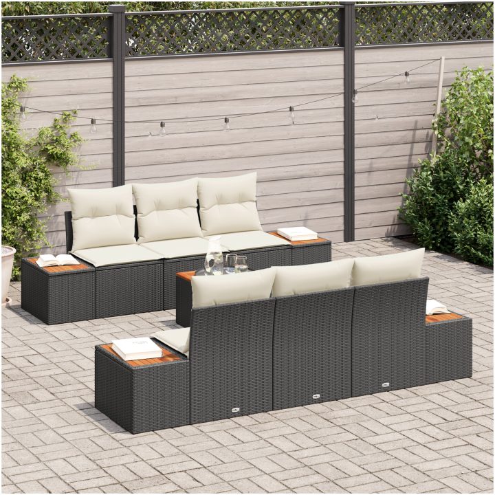 7 Delars Soffset Med Kuddar Svart Av Poly Rattan Och Akacia vidaXL 55 x 55 x 37 cm – bild 3