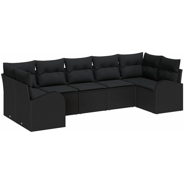 7-delars Soffset med Kuddar Svart Poly Rattan vidaXL 289 x 124 x 85 cm – bild 2