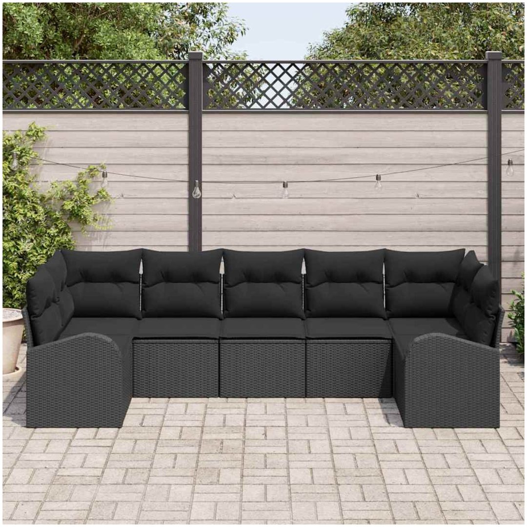 7-delars Soffset med Kuddar Svart Poly Rattan vidaXL 289 x 124 x 85 cm – bild 3