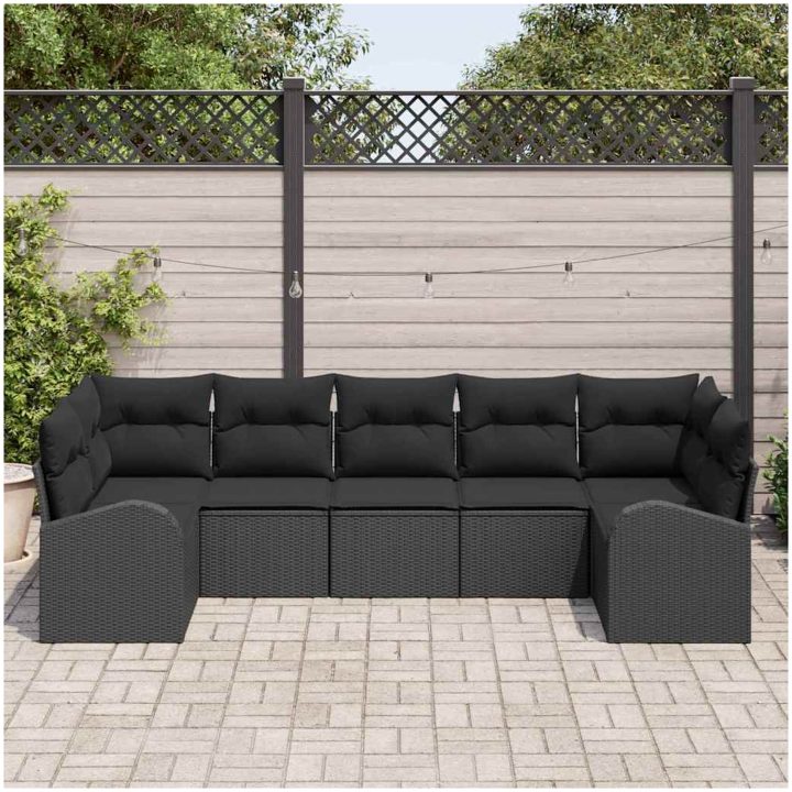 7-delars Soffset med Kuddar Svart Poly Rattan vidaXL 289 x 124 x 85 cm – bild 3