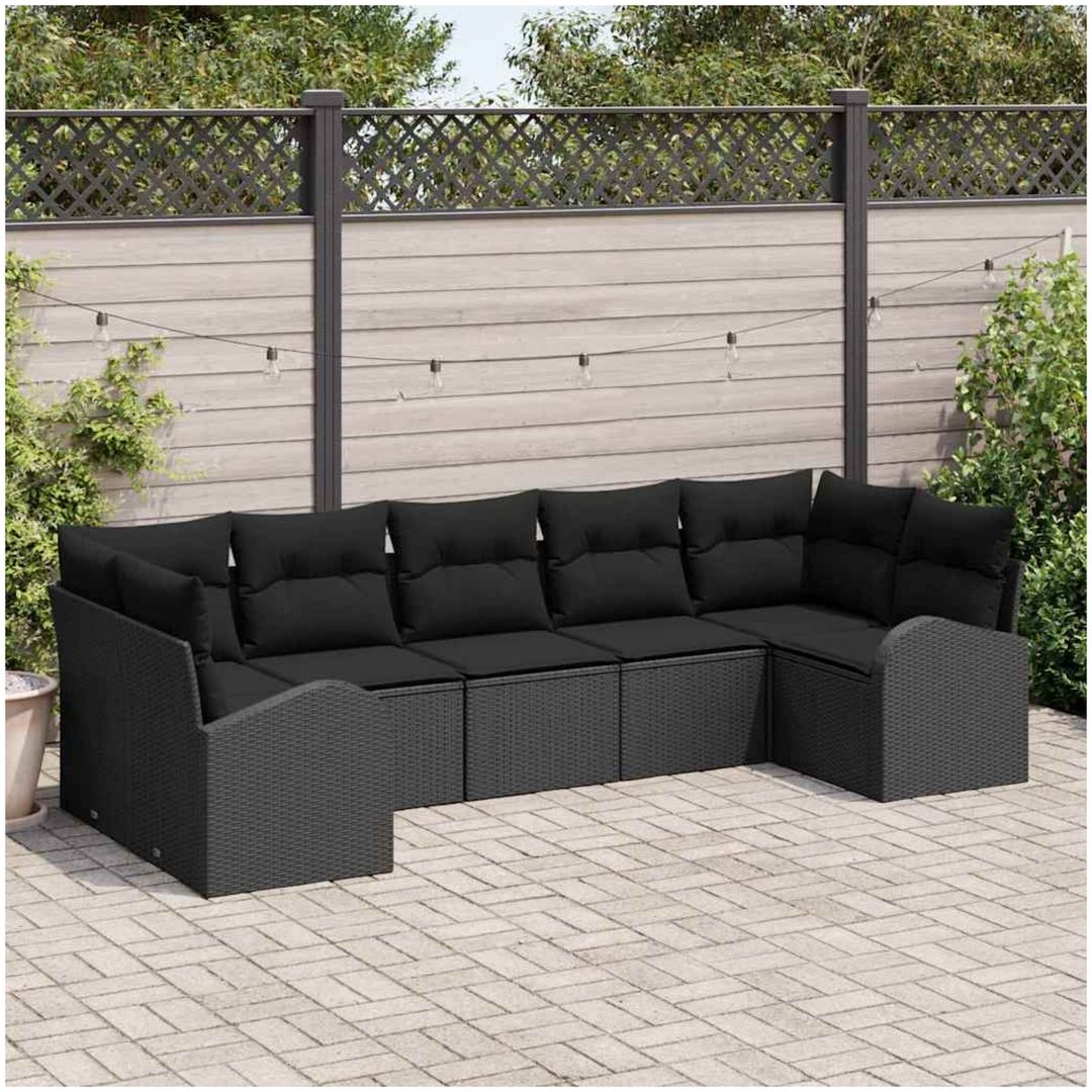 7-delars Soffset med Kuddar Svart Poly Rattan vidaXL 289 x 124 x 85 cm