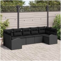 7-delars Soffset med Kuddar Svart Poly Rattan vidaXL