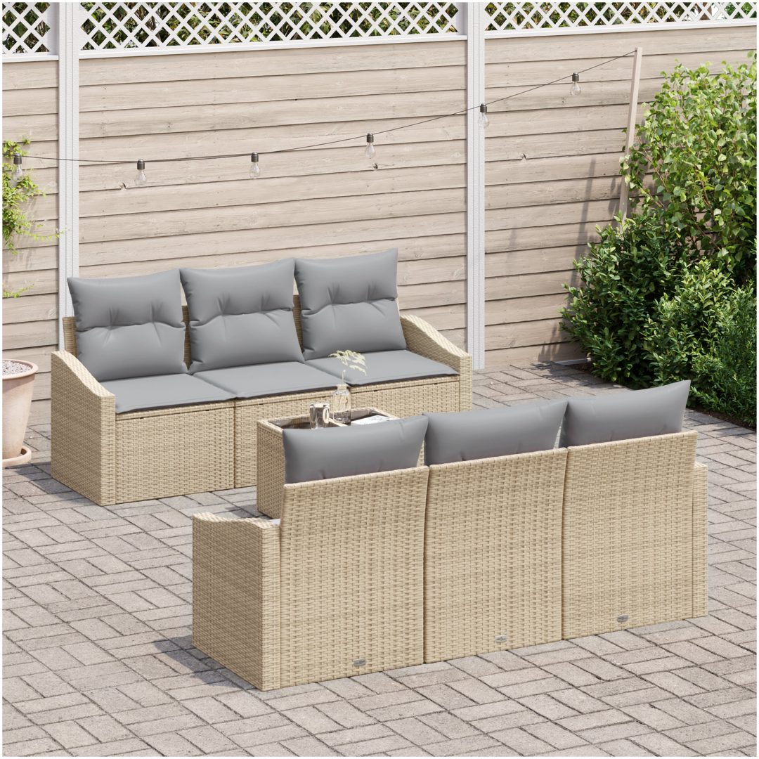 7-delars Trädgård Sofa Set med Kuddar Beige Poly Rattan vidaXL 55 x 55 x 37 cm – bild 3